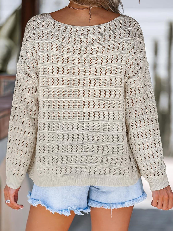CUPSHE Damen Elegant Blusen Strickpullover V Ausschnitt Langarm Feinstrick Pulli Oberteil Tops Croch