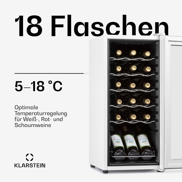 Klarstein Weinkühlschrank, 1 Zonen Getränkekühlschrank Klein, Freistehender Kleiner Weinschrank, 50L