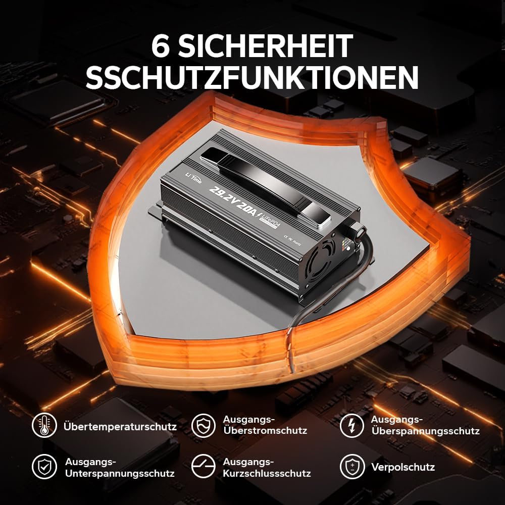 LiTime 24V 20A Lithium Batterieladegerät, 29,2V Smart-Ladegerät mit 0V-Aktivierungsfunktion, AC-DC L