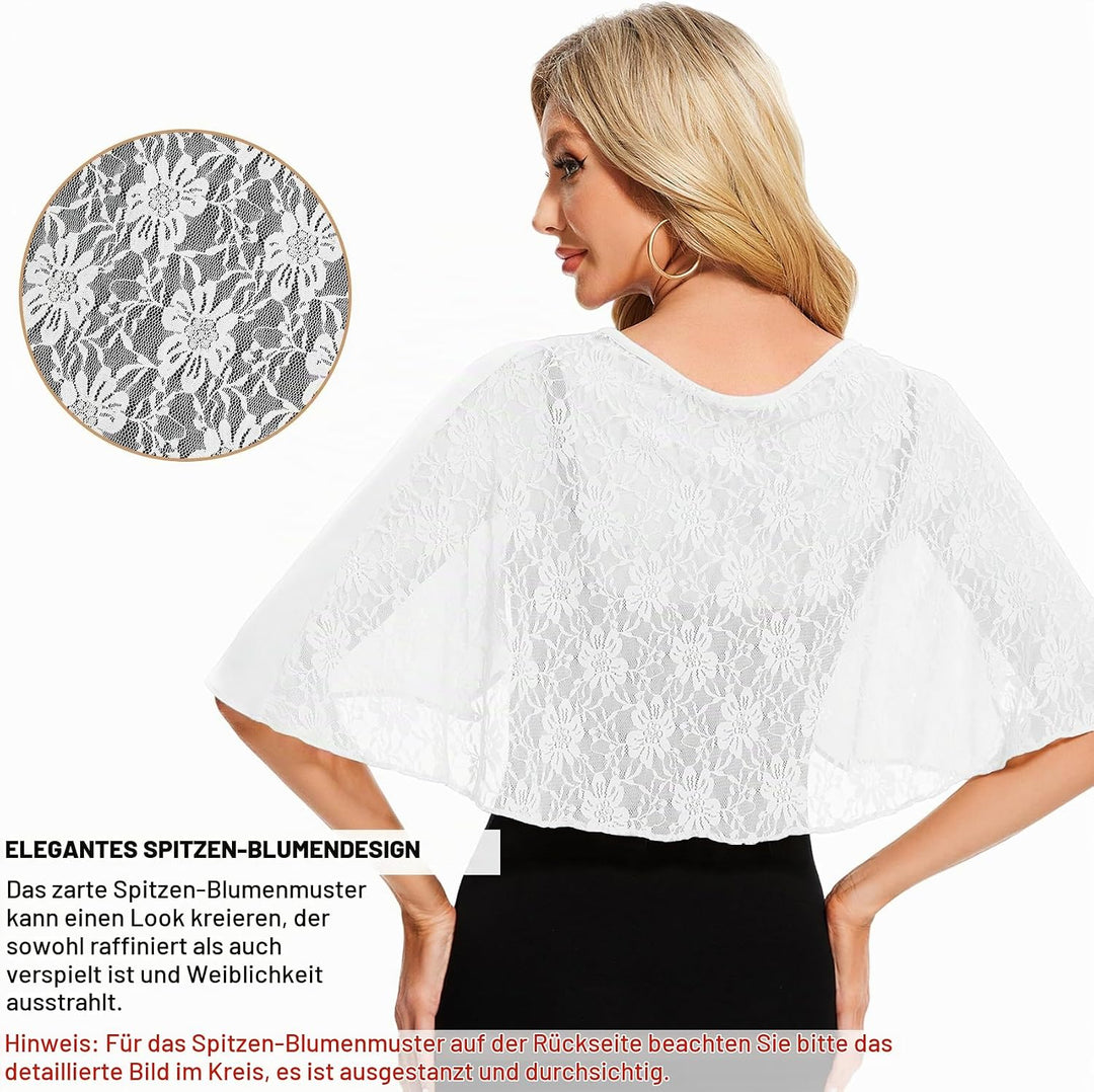 Atxnn Damen Spitzen Schal Stola Chiffon Umhang Cape Capelets für Hochzeit Abendkleid Braut Party Ele