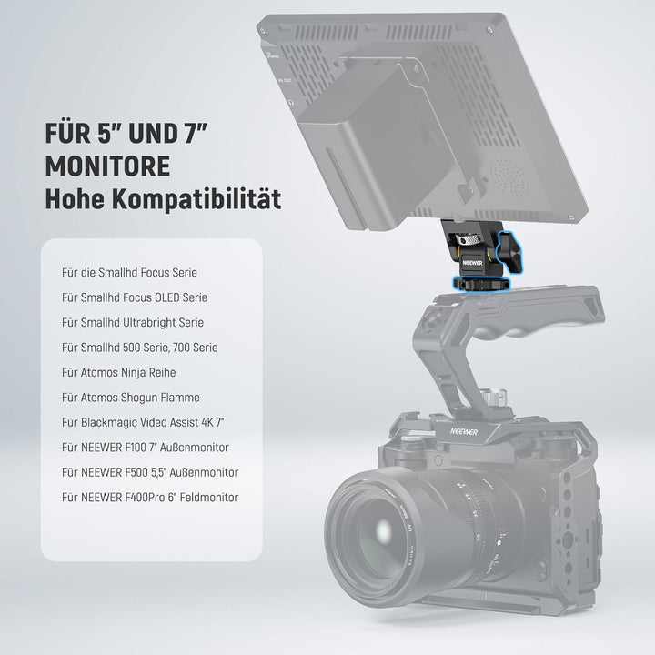NEEWER Feldmonitorhalterung mit Cold Shoe,1/4" Schraube für 5" & 7" Kamera Monitor Mount, 360° drehb