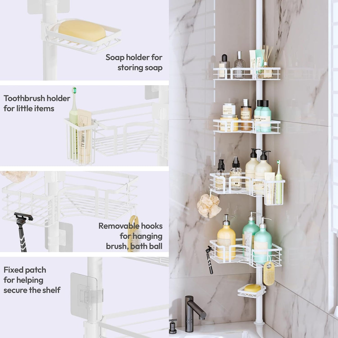 SWTYMIKI Duschregal Teleskop Dusche Teleskopstange - 4-Tier Teleskop Eckregal Dusche mit Seifenhalte