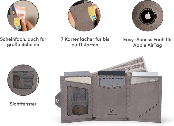 DONBOLSO Wallet Air - Slim Wallet mit Apple AirTag Fach - Hochwertiges Kreditkartenetui aus Echtlede