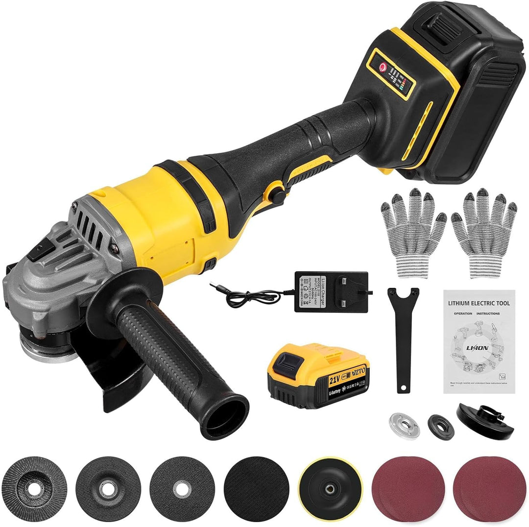 Akku Winkelschleifer 125mm, 1500W Winkelschleifer Akku mit Bürstenloser Motor, 4 Drehzahlstufen, 300