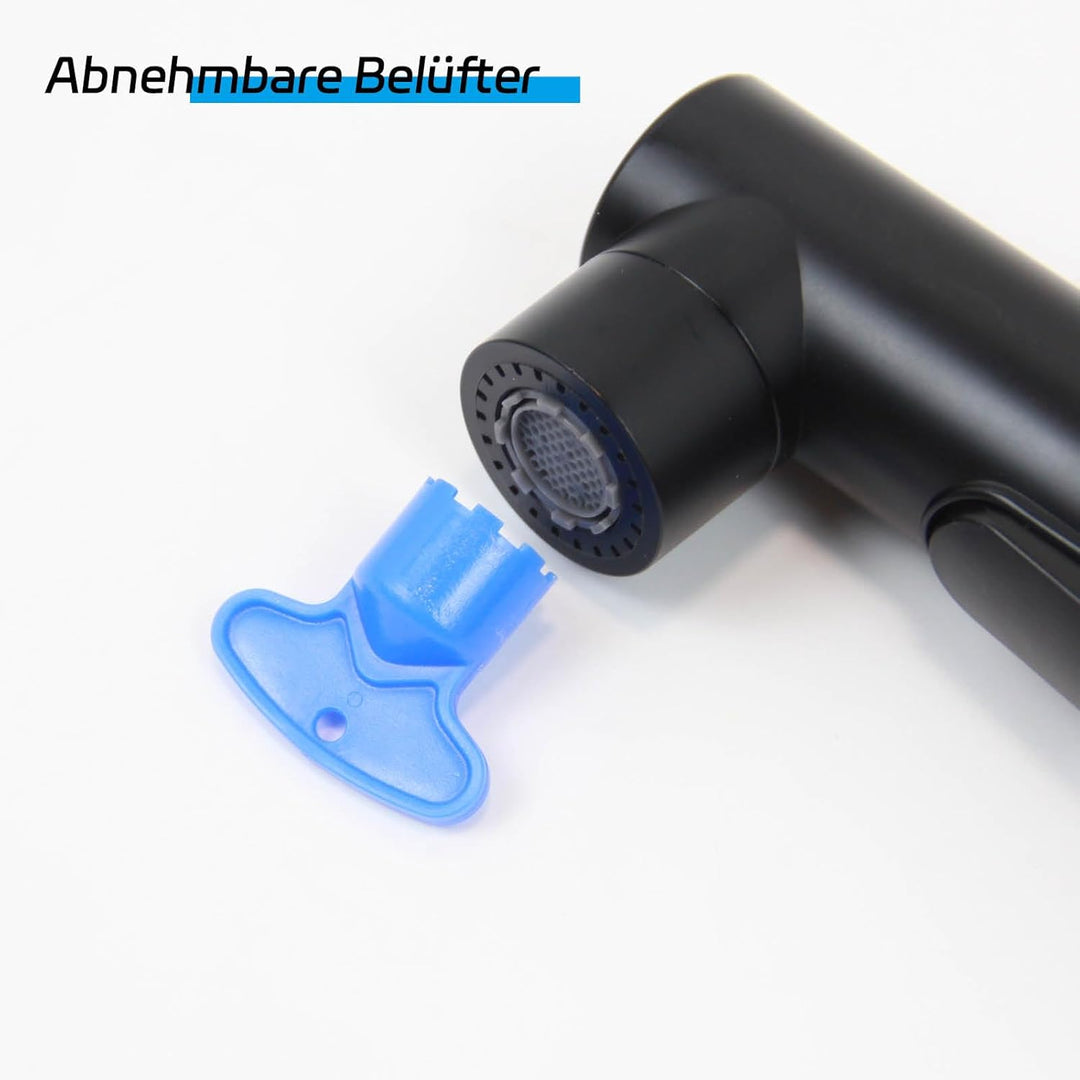Wasserhahn Bad Schwarz, SEMANEY Hochdruck Waschtischarmatur mit Brause 3 Wasserstrahlarten, 180° Dre
