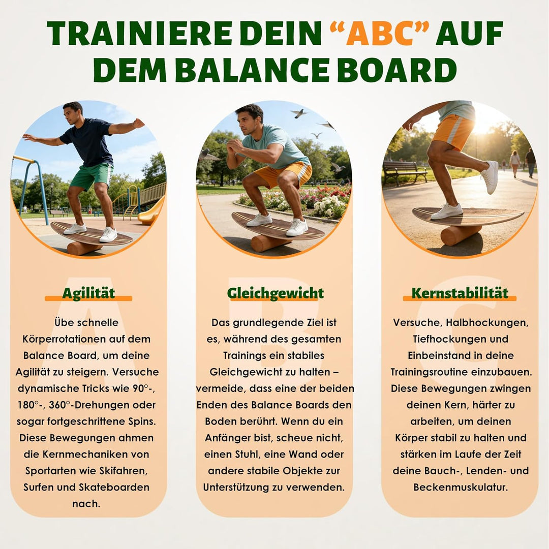 Balance Board, Holz Balance Board Erwachsene Gleichgewichtstrainer Mit Korkrolle, Kork Halbkugel und