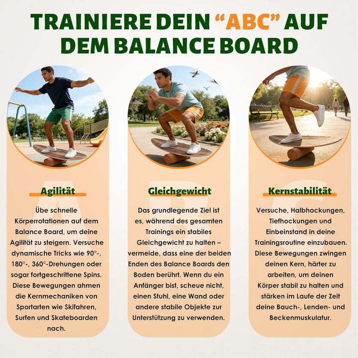 Balance Board, Holz Balance Board Erwachsene Gleichgewichtstrainer Mit Korkrolle, Kork Halbkugel und
