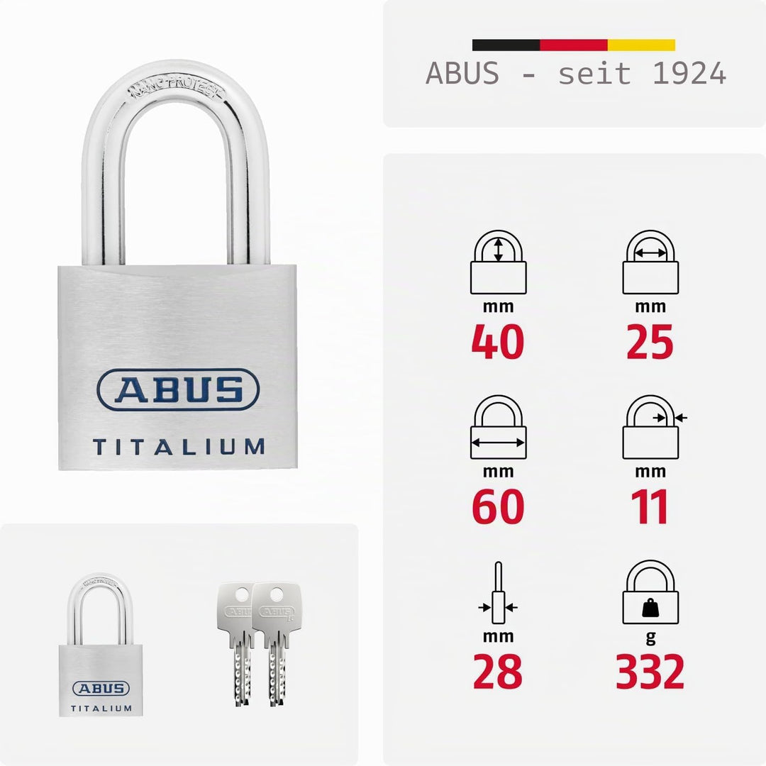 ABUS Titalium Vorhängeschloss 96TI/60 gl.-7566 - gleichschliessend - leichter aber massiver Schlossk