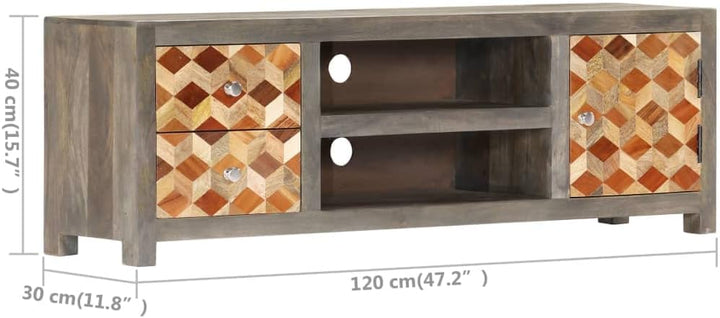 vidaXL Mangoholz Massiv TV Schrank Mit Rautenmuster TV Möbel Tisch Lowboard Fernsehtisch Fernsehschr