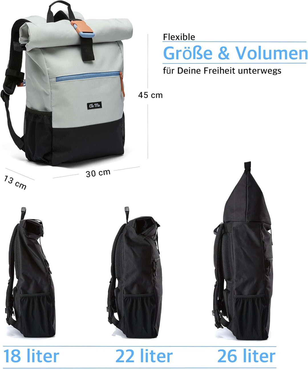 Ela Mo Rucksack Damen - Rolltop schön u. durchdacht - Laptop Rucksäcke für Frauen - Anti Diebstahl T