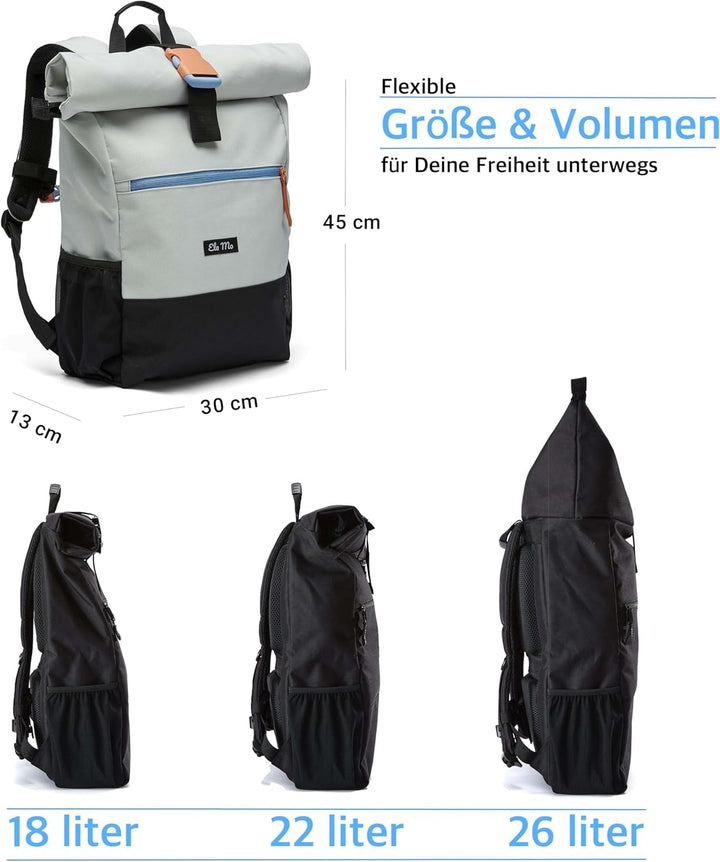 Ela Mo Rucksack Damen - Rolltop schön u. durchdacht - Laptop Rucksäcke für Frauen - Anti Diebstahl T