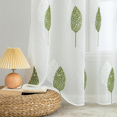 MIULEE Gardinen Transparent mit Grün und Weiss Blätter Muster, Ösen Gardinen 200 cm Hoch, Modern Gar