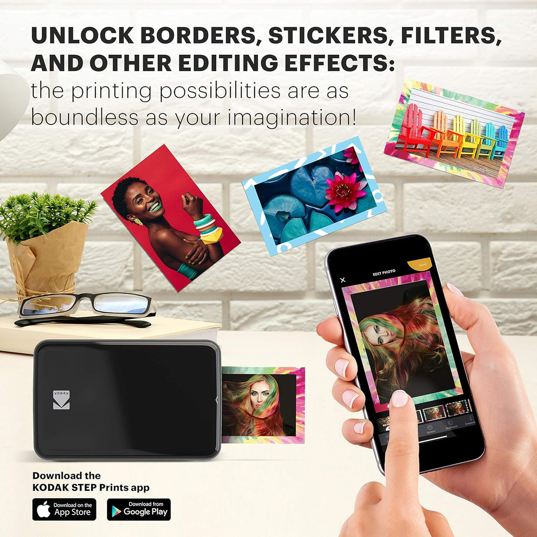 KODAK Step Printer Drahtloser mobiler Fotodrucker mit Zink-Technologie (Schwarz) Reiseset Schwarz St