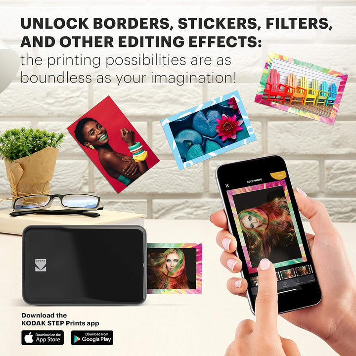 KODAK Step Printer Drahtloser mobiler Fotodrucker mit Zink-Technologie (Schwarz) Reiseset Schwarz St