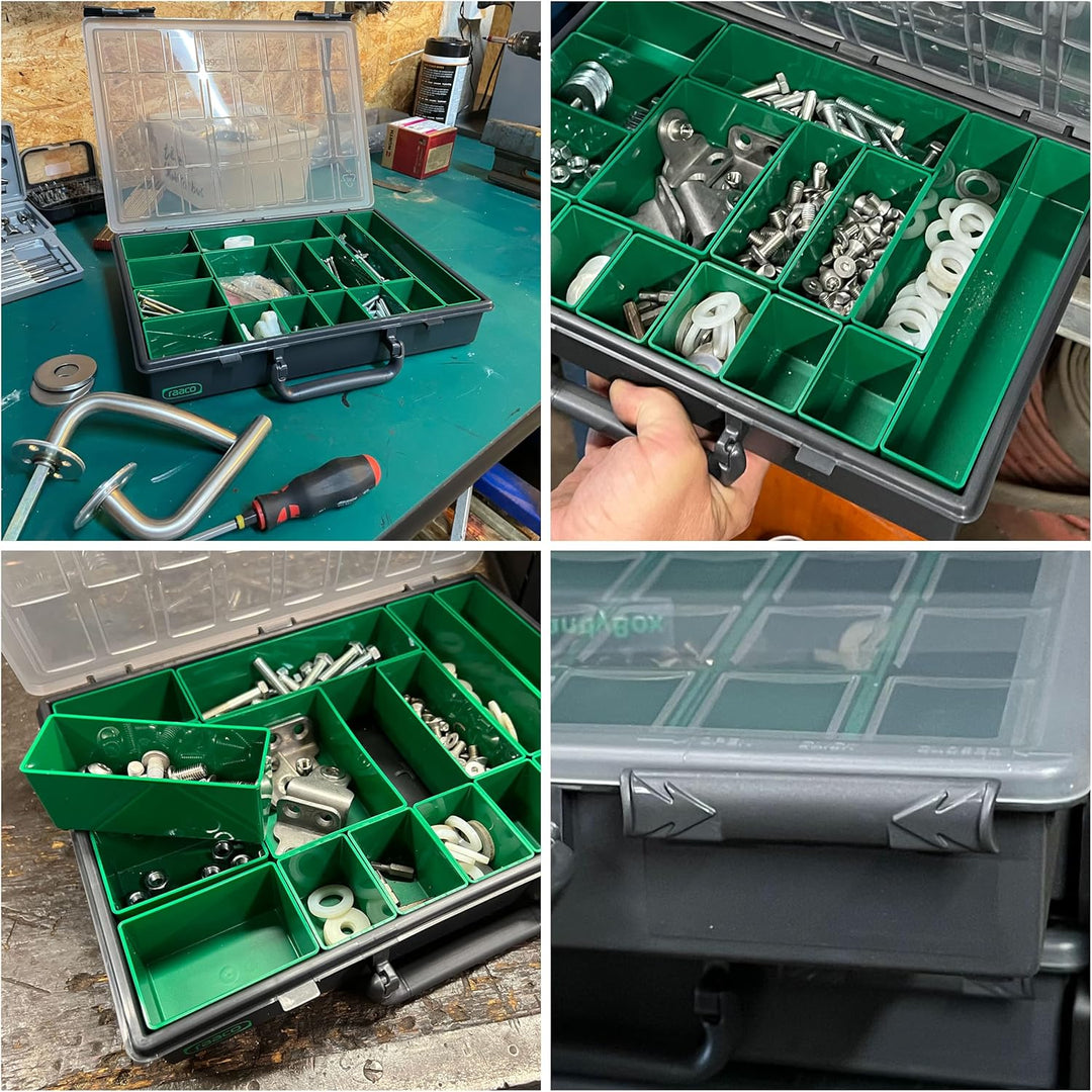 raaco Assorter 55 4x8-15: Premium Sortierbox für Werkstatt, 15 Einsätze, Sortimentskasten & Sortierb
