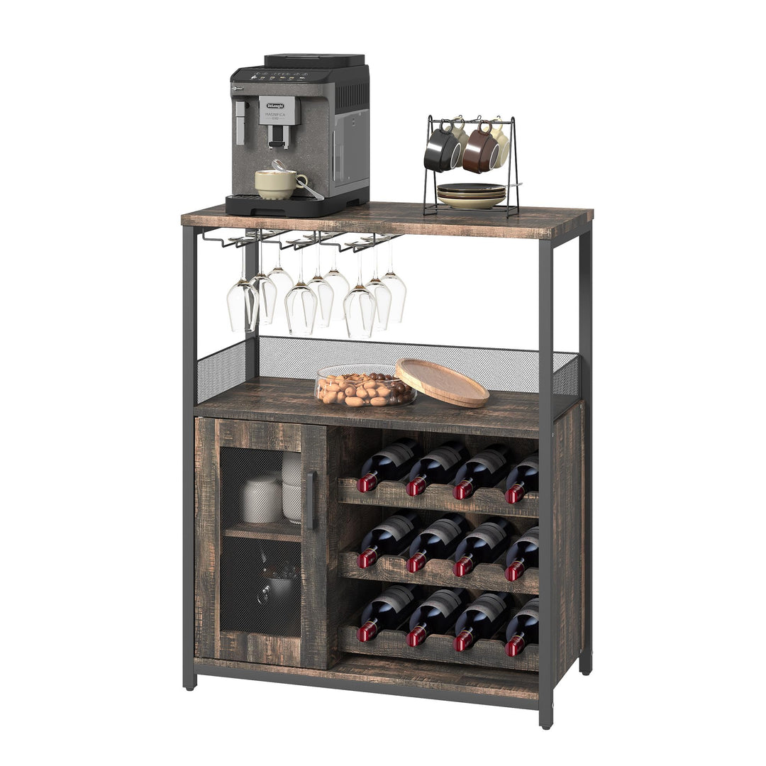 GarveeHome Weinschrank Industrial Mit Verstellbarem Weinregal Und Glashalter, Getränkeaufbewahrung F