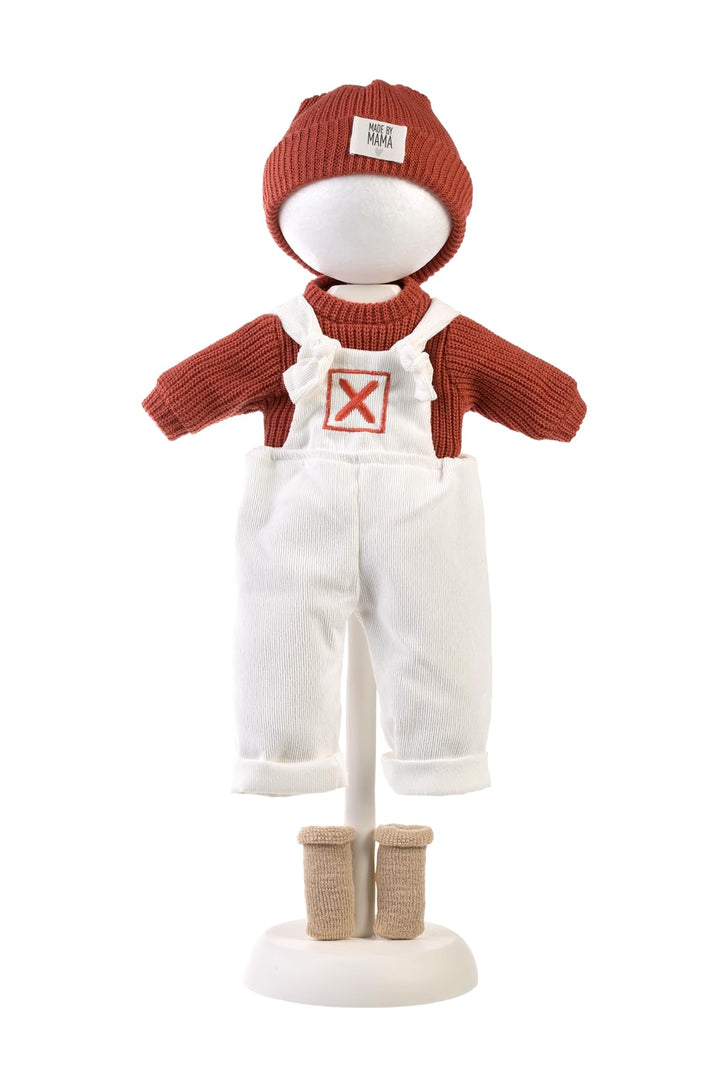 Llorens 1004203 Puppenkleidung für 42 cm Puppen, Kleider-Set mit weisser Latzhose, Strickpullover un