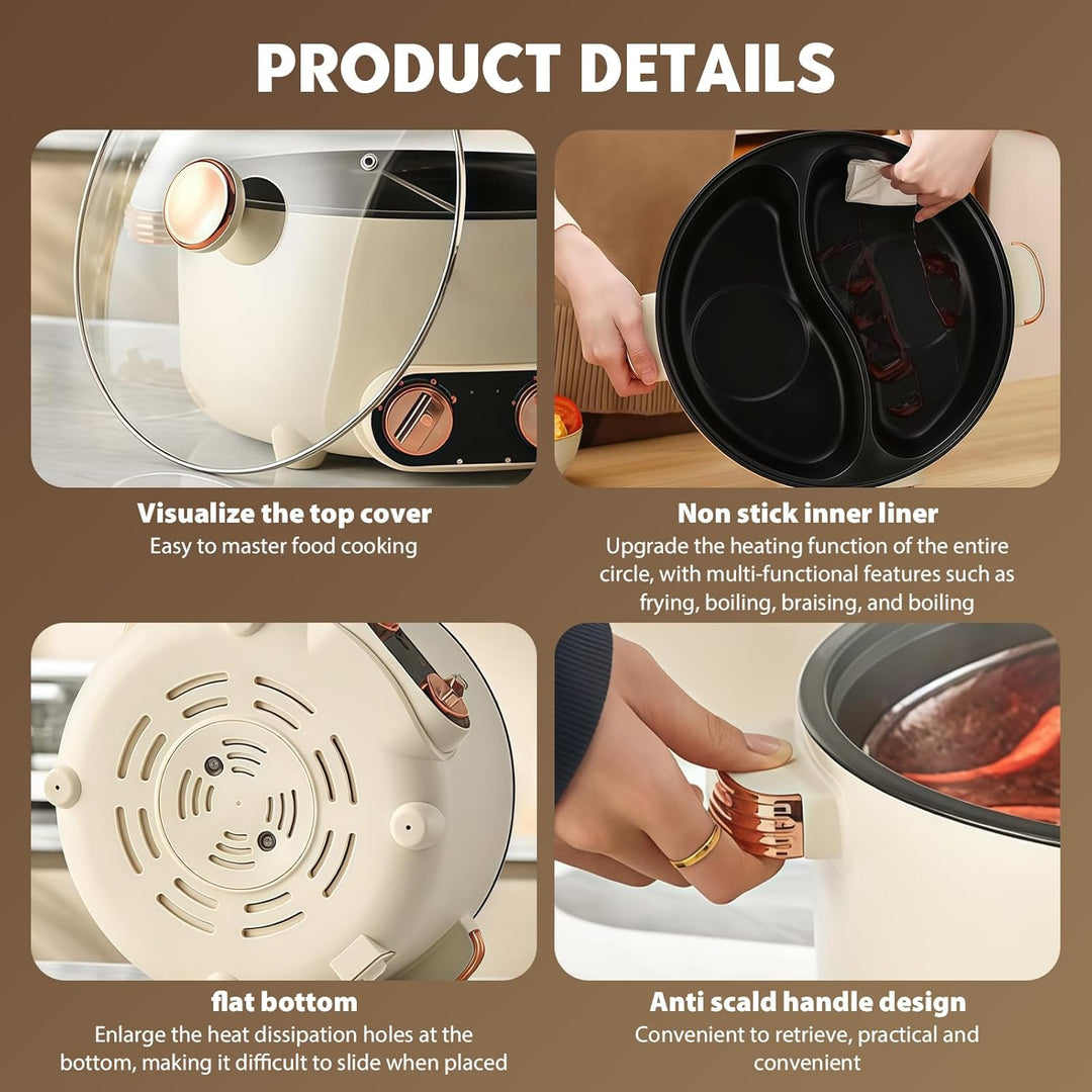 Hot Pot Olla Eléctrica, 5.5L Hot Pot, 1700W Multifuncional Antiadherente con Calefacción Rápida & Do