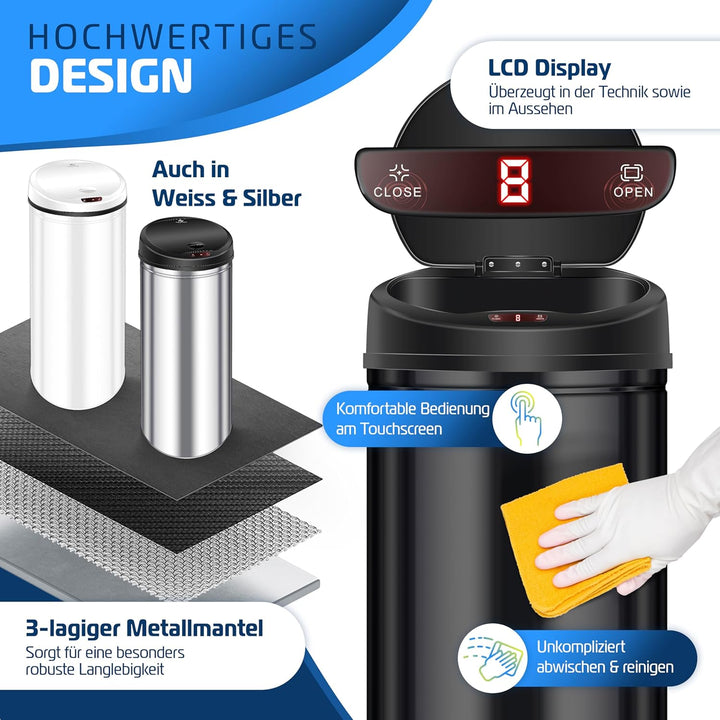 KESSER® Sensor Mülleimer ✓ Automatik ✓ Abfalleimer ✓ Abfall | EDELSTAHL | Farbe: SCHWARZ | Grösse: 3