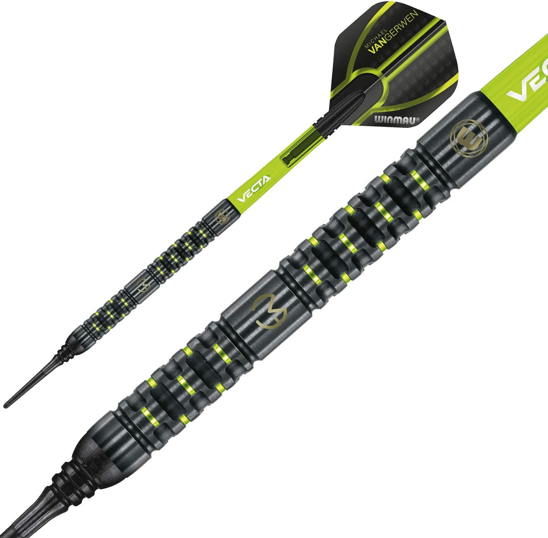 WINMAU Michael Van Gerwen MvG Adrenalin Tungsten Softip Darts Set 18 Gram with Prism Flights and Vec