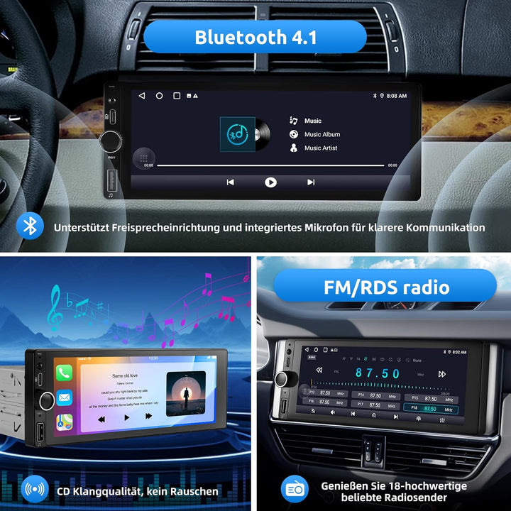 ESSGOO 4+64G Autoradio mit Wireless Carplay und Android Auto, 5, 1Din HD Bildschirm Auto Display Rad