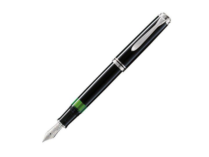 Pelikan Füllhalter Souverän 405, Schwarz, Feder F (fein), hochwertiger Kolbenfüller im Geschenk-Etui