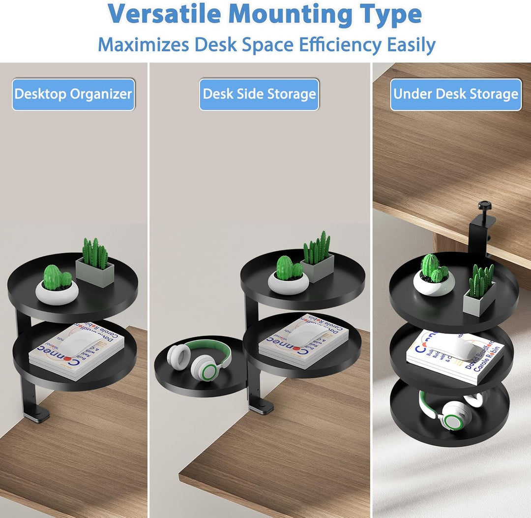 3 Stufen Clamp-On Schreibtisch Regalaufsatz mit Verstellbarem Ablagefach 360 Drehbar Unter Schreibti