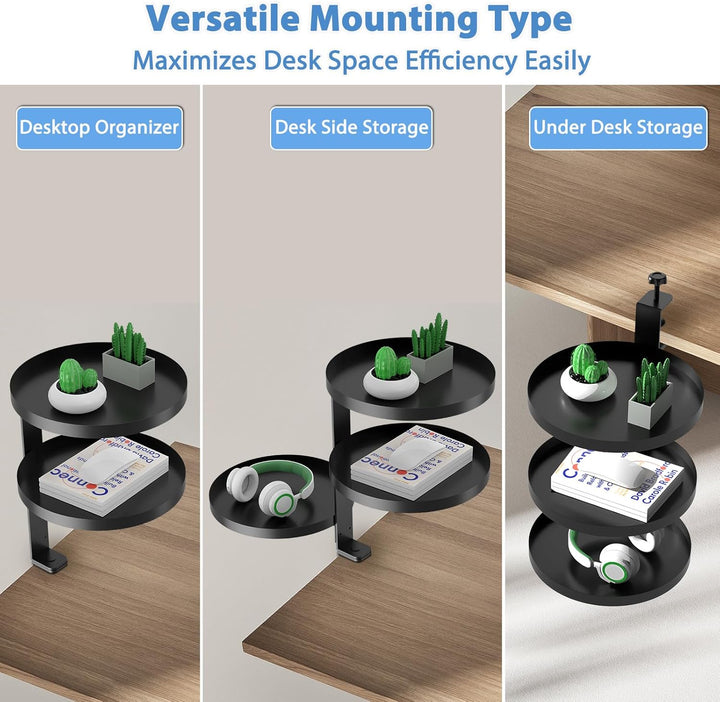 3 Stufen Clamp-On Schreibtisch Regalaufsatz mit Verstellbarem Ablagefach 360 Drehbar Unter Schreibti