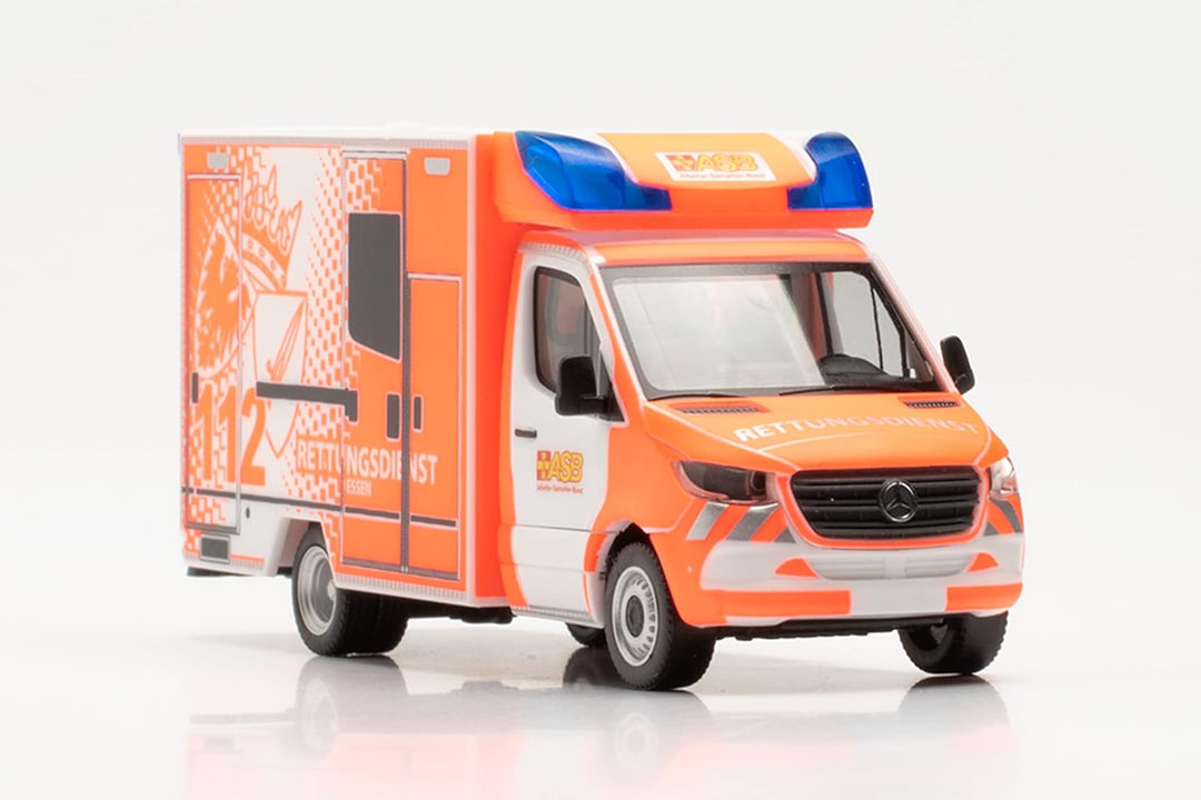 herpa 097307 Mercedes-Benz Modellauto Sprinter '18 Fahrtec RTW Feuerwehr Essen, Miniatur im Massstab