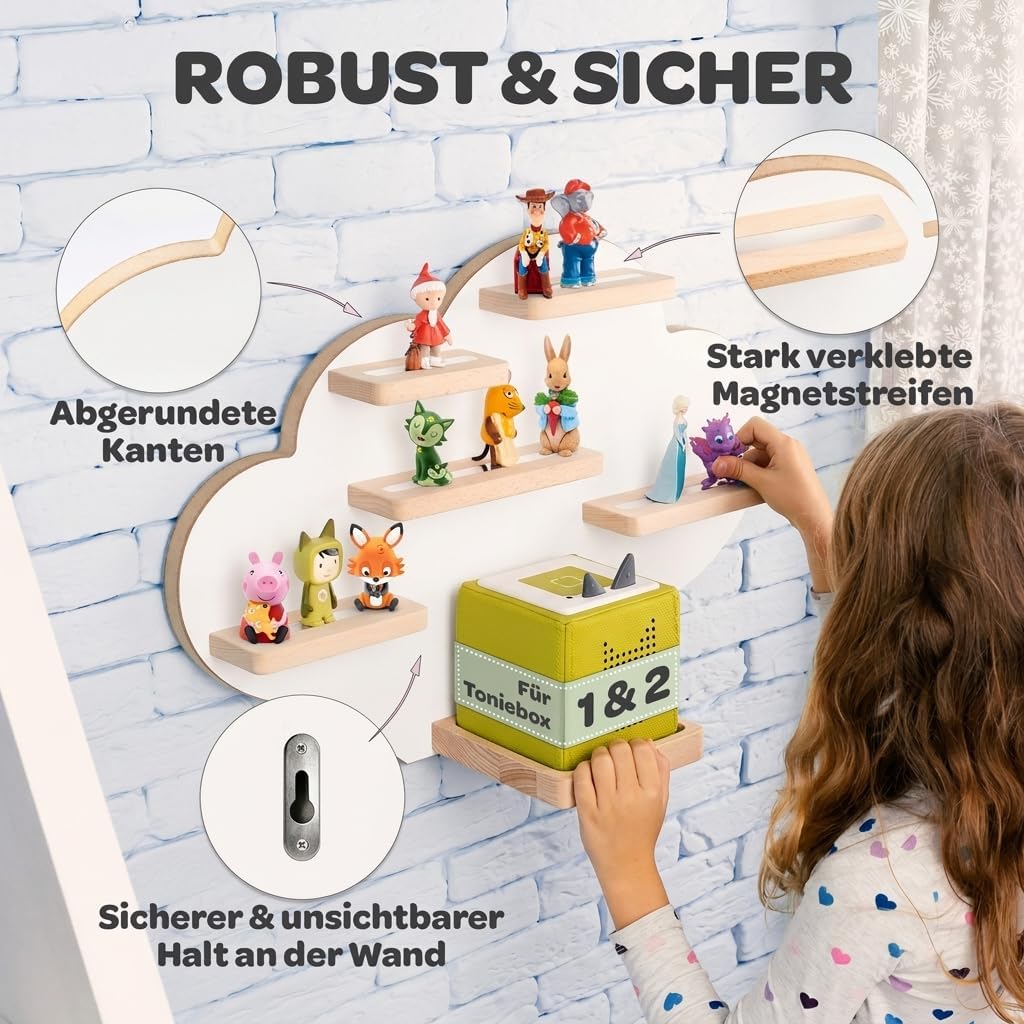 Tonie Regal Wolke Weiss für Toniebox 1 & 2 [GRATIS Tragetasche] bis 20 Figuren - Mädchen und Junge -