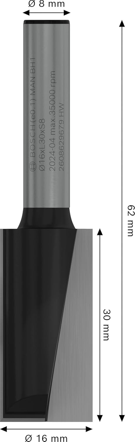 Bosch 1x PRO Nutfräser, zweischneidig (für Weichholz, Hartholz, Ø 16 mm, Professional Zubehör Handfr