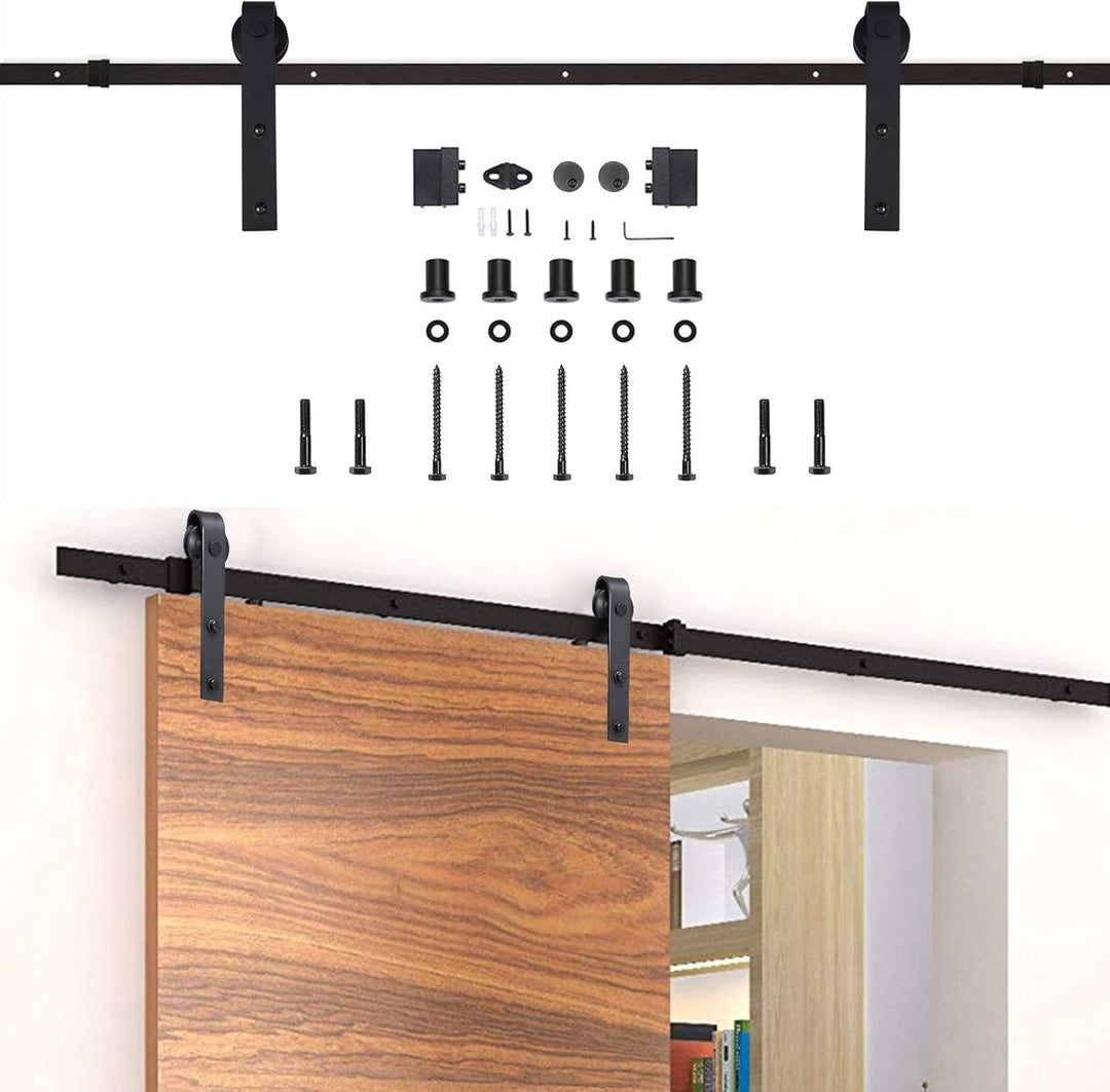 Eulenke Schiebetürbeschlag Komplettset - Schiebetürsystem für Holztüren und Falttüren - 183cm Schwar