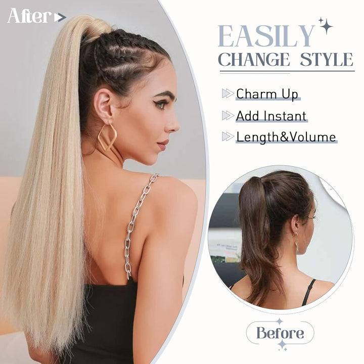 Rich Choices Pferdeschwanz Haarteil Echthaar Extensions Ponytail Extension mit Klettband 40cm #4/27
