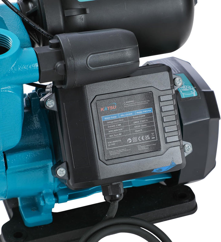 KATSU Wasserpumpe Hauswasserwerk Gartenpumpe 370W, Abschaltautomat mit einstellbarer Druckregelung,