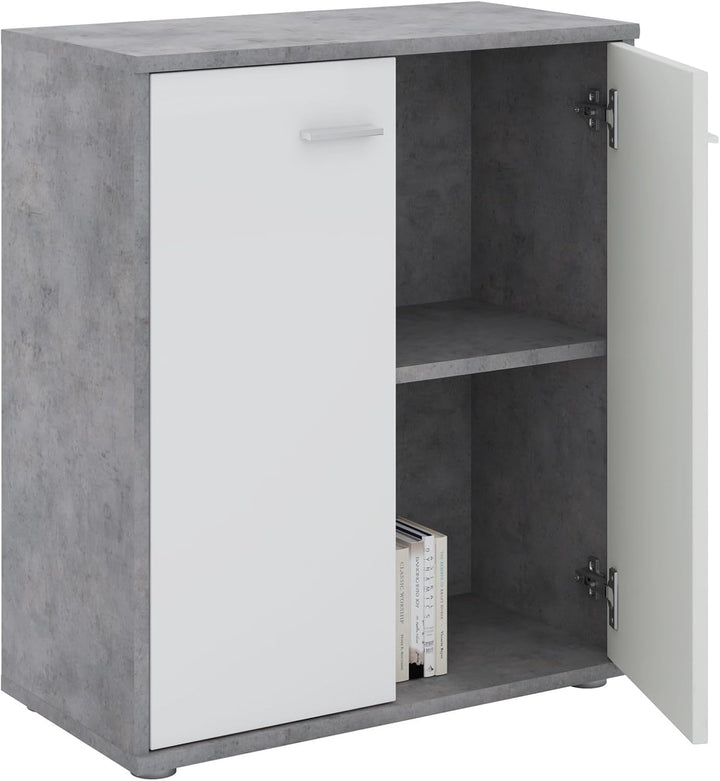 CARO-Möbel Kommode Sideboard Schrank Tommy Betonoptik/weiss, Anrichte mit 2 Türen inklusive Einlegeb