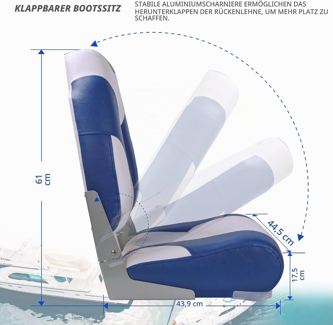 SUNDGORA Deluxe Marine Klappbarer Bootssitz mit hoher Rückenlehne, Edelstahlschrauben im Lieferumfan