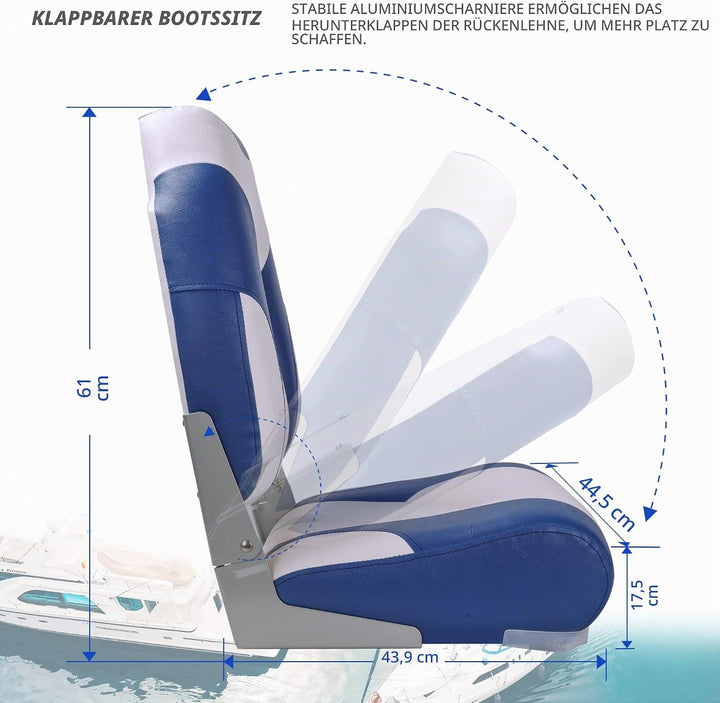 SUNDGORA Deluxe Marine Klappbarer Bootssitz mit hoher Rückenlehne, Edelstahlschrauben im Lieferumfan