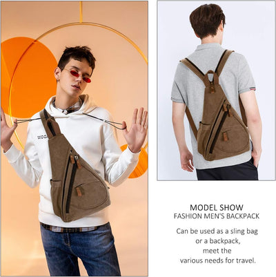 KL928 Canvas Sling Bag Rucksack Damen und Herren – Schulterrucksack Umhängetasche Crossbag Verstellb