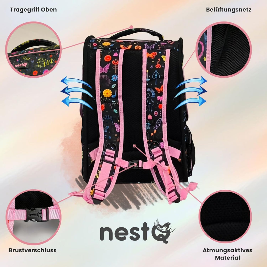 Rucksack für Hunde und Katzen, Max. 5kg, Schmetterling Pink, Ergonomischer Träger mit Belüftung, Bac
