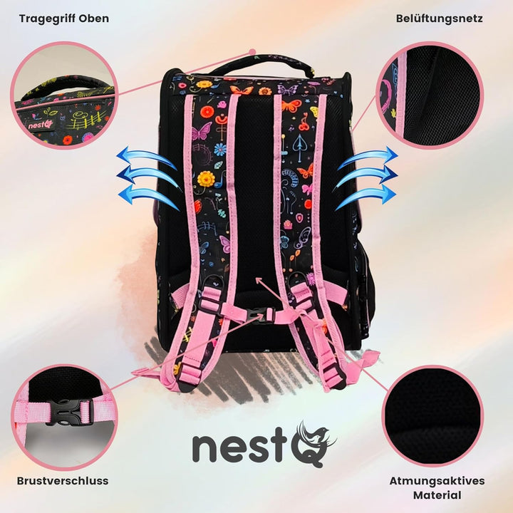 Rucksack für Hunde und Katzen, Max. 5kg, Schmetterling Pink, Ergonomischer Träger mit Belüftung, Bac