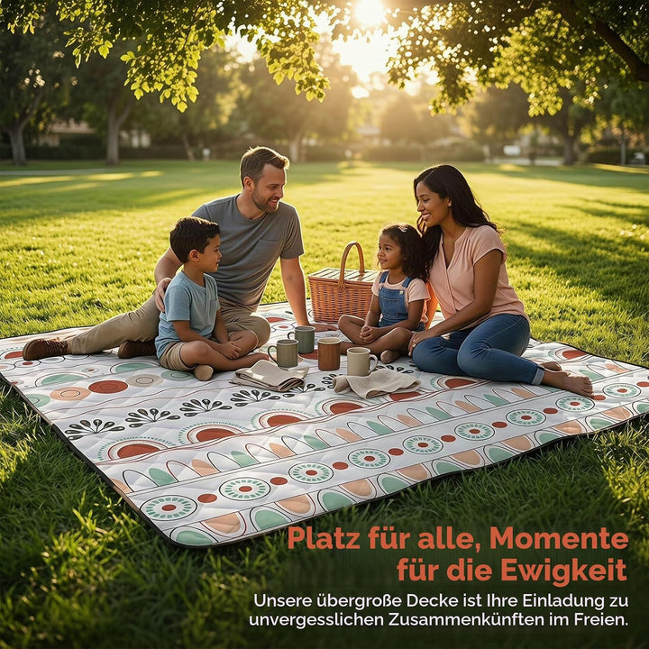 Picknickdecke 200x200 cm, XXL Stranddecke Waschbar &amp; Wasserdicht, Boho Picknickmatte Isoliert für Ou