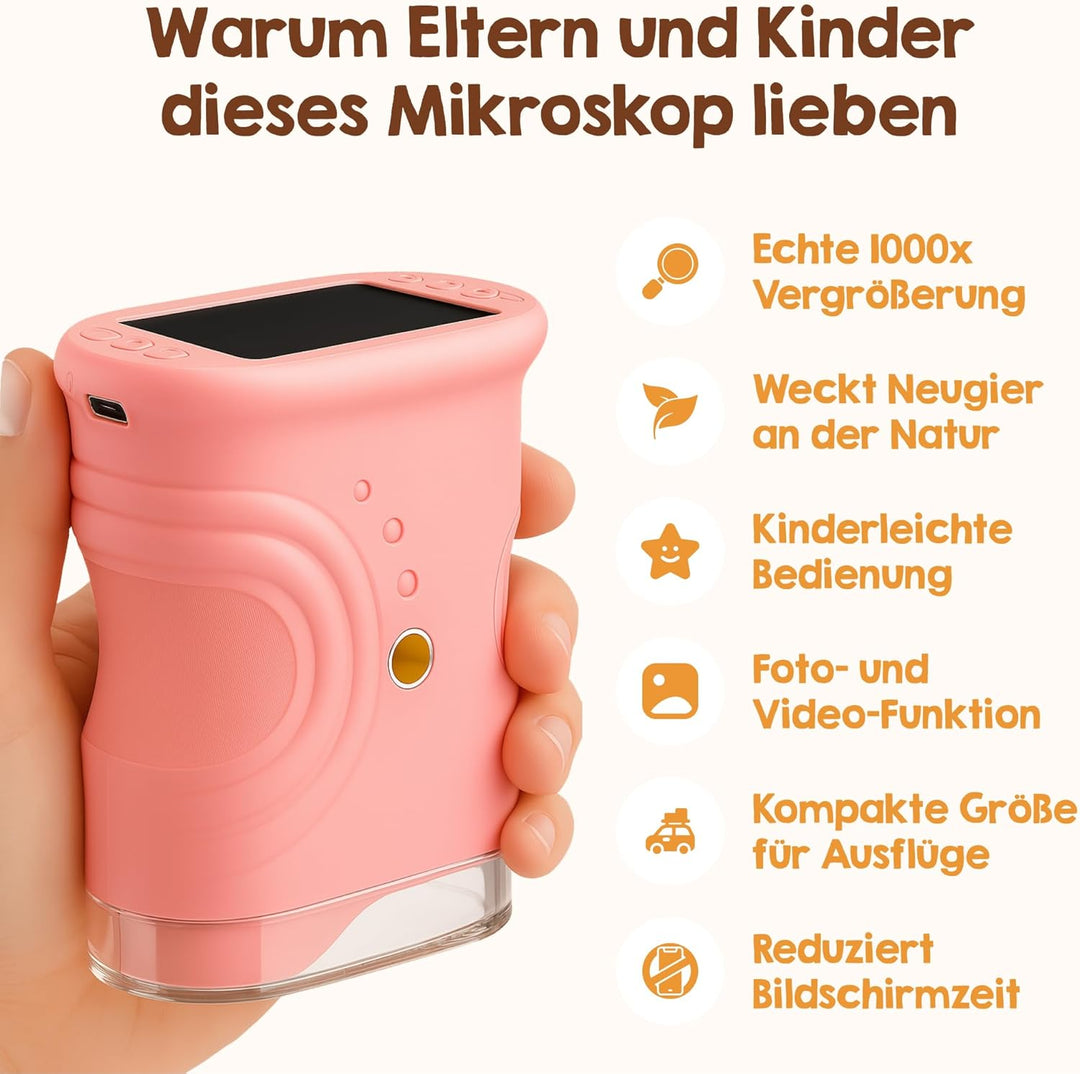 Edubini Digitales Mikroskop für Kinder [1000-fache Vergrösserung] - Tragbares Taschenmikroskop für G