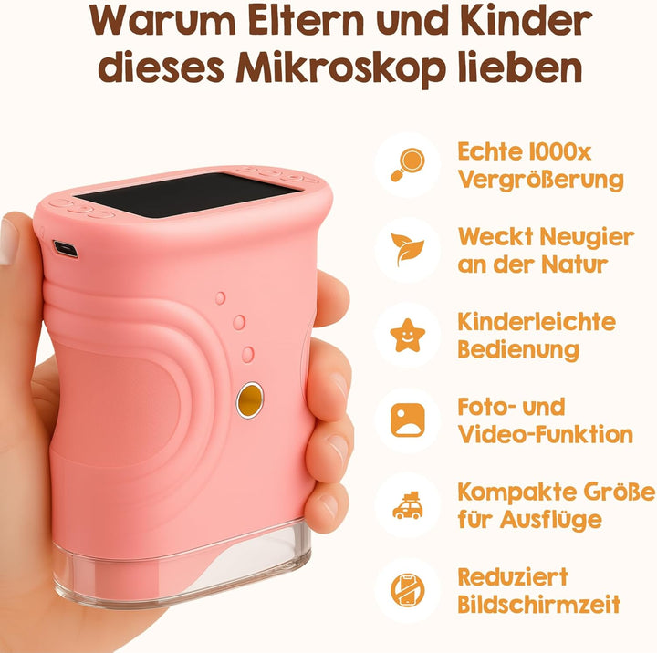 Edubini Digitales Mikroskop für Kinder [1000-fache Vergrösserung] - Tragbares Taschenmikroskop für G