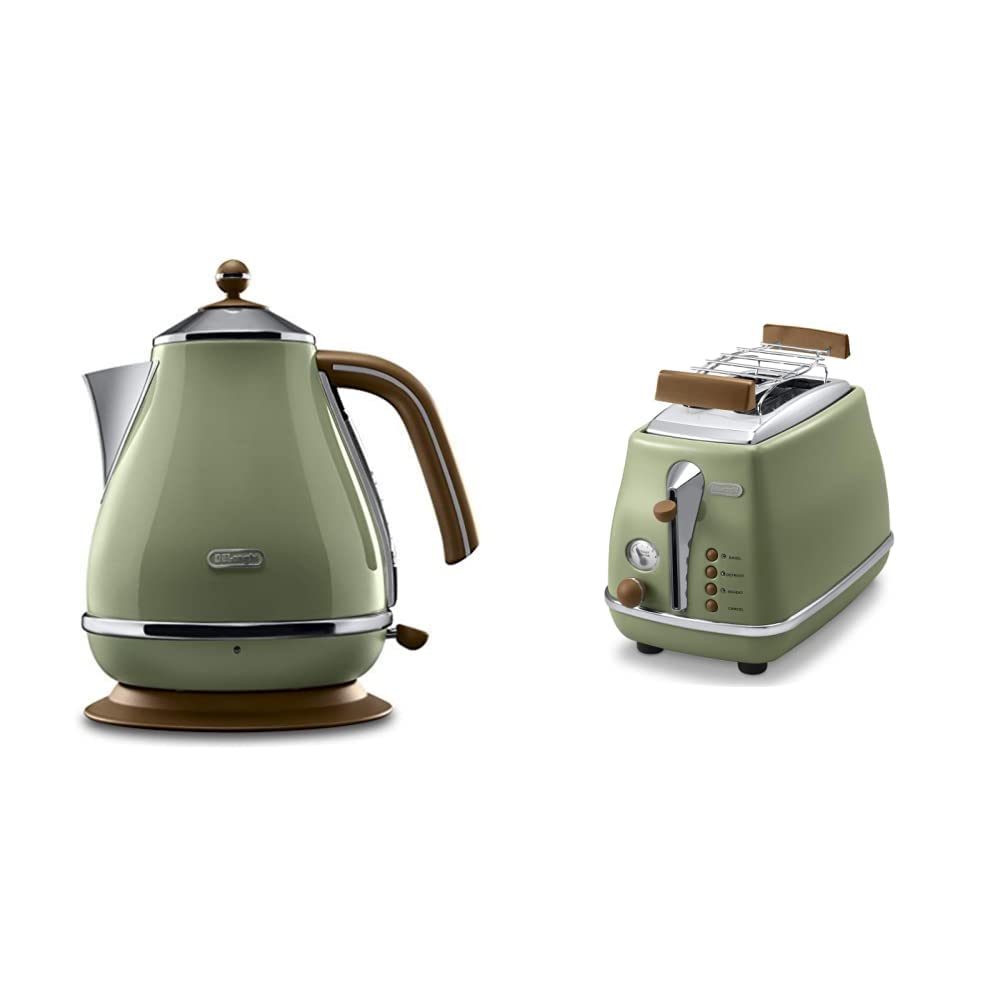 De'Longhi Toaster Icona Vintage CTOV2103.GR - 2-Schlitz-Toaster mit Brötchenaufsatz, grün & De'Longh
