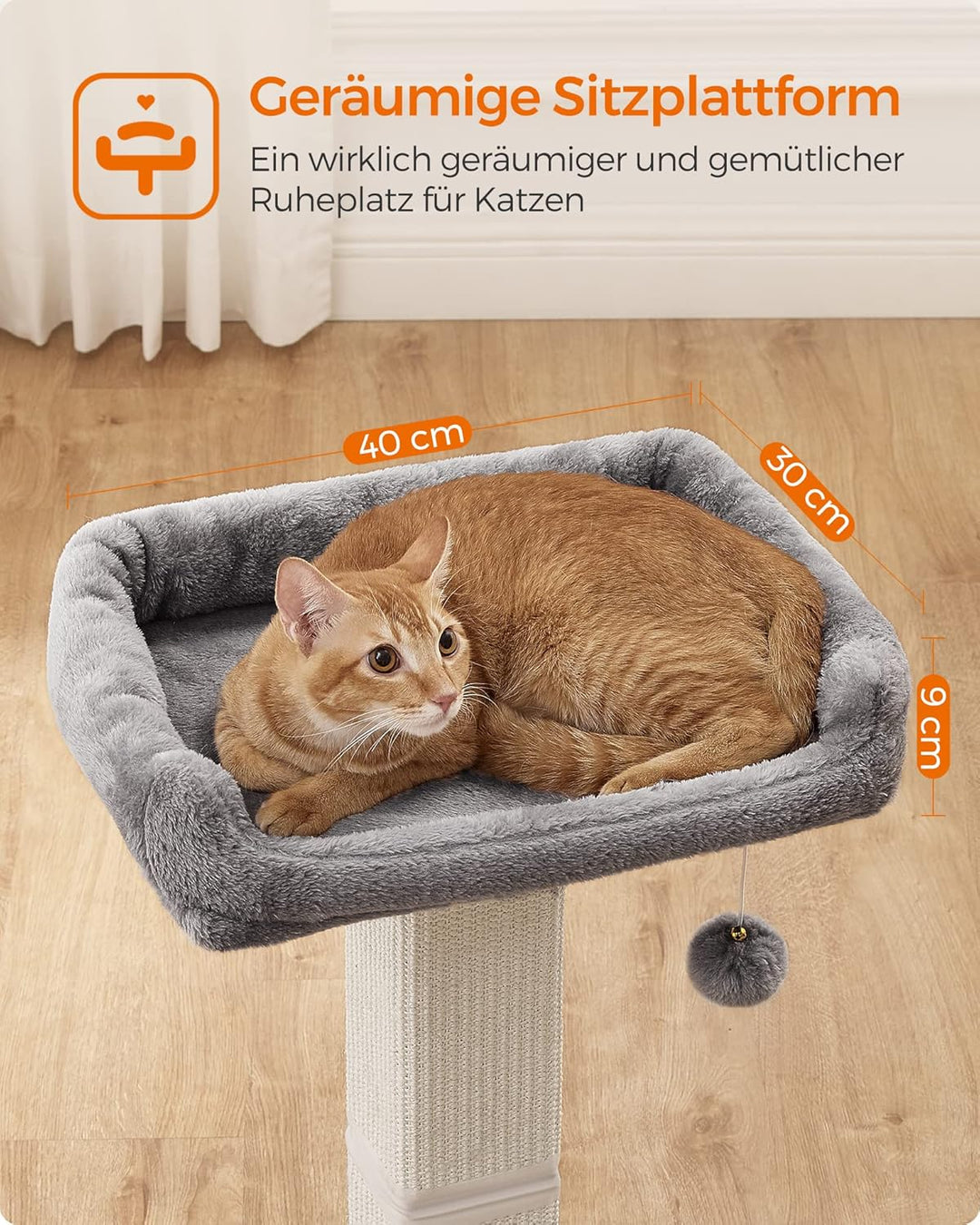 Feandrea Kratzbaum, Katzenbaum mit 40 x 30 cm Plattform aus Plüsch, Kratzstamm, Katzenkratzbaum, 71