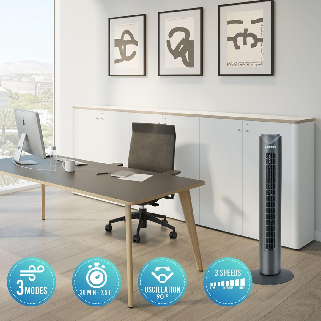 Bastilipo - Turmventilator mit Fernbedienung, 50W Leistung - 3 Geschwindigkeiten, Sagres