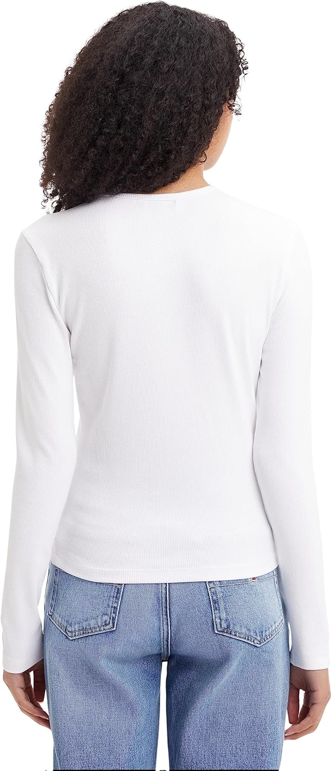 Tommy Jeans Damen Tjw BBY Essential Rib Ls Dw0dw14277 Langarm Strickoberteile S Weiss, S Weiss