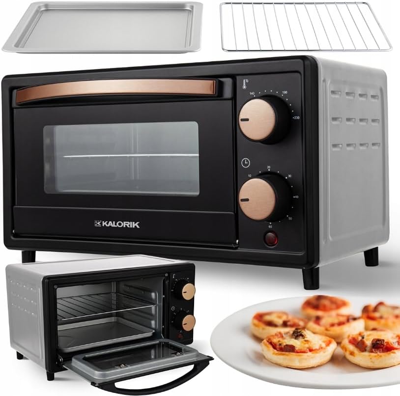 KALORIK Mini-Backofen OT2015CO, 10L Kapazität, Schwarz mit Kupferakzenten, 800W, Energiesparend mit