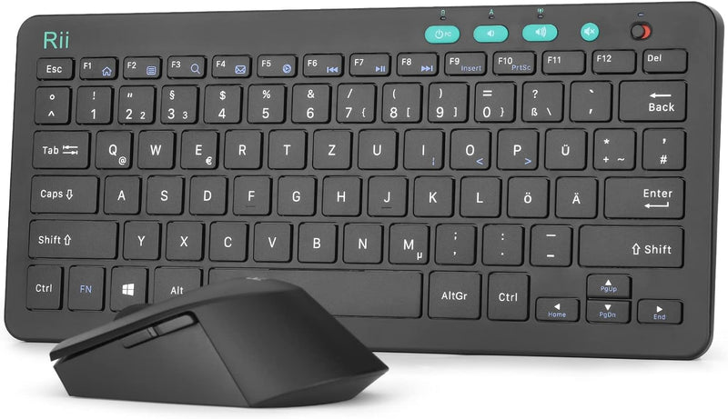 Rii Tastatur Maus Set Kabellos, 2.4G Kabellose Kompakte Tastatur mit Funkmaus für Laptop, PC und Sma