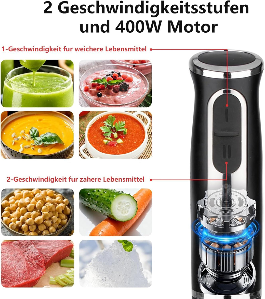 Liebe&amp;Lecker Stabmixer 400W Pürierstab, Hand Blender 2 Geschwindigkeiten | Stabmixer Edelstahl Mit K